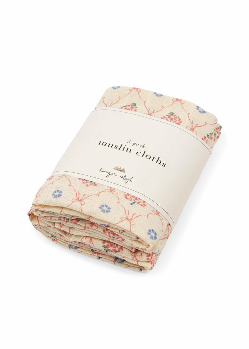 Changing &amp; Nursing | Kids Konges Sløjd 3 PACK MUSLIN CLOTH GOTS Fleur Decor