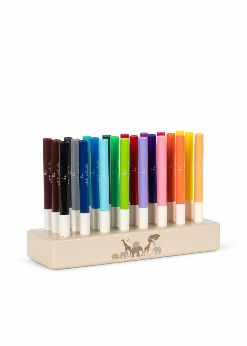 Creative &amp; Games | Kids Konges Sløjd MARKERS IN WOODEN BLOCK 24 PCS FSC Safari