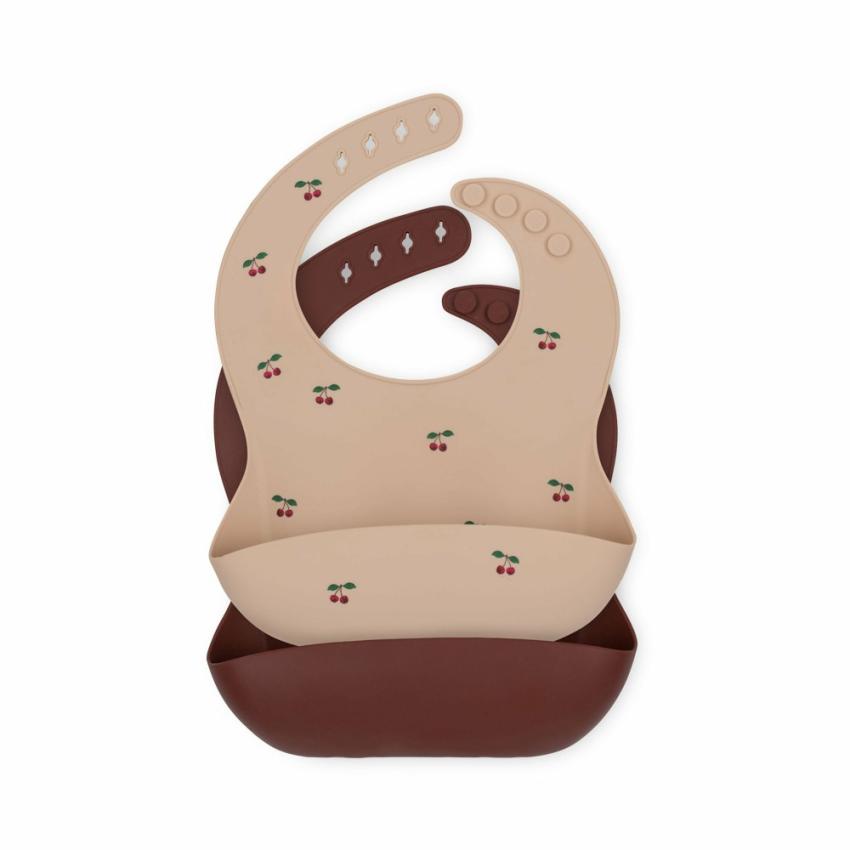 Dinner Time | Kids Konges Sløjd 2 PACK SILICONE BIB Cherry/mocca