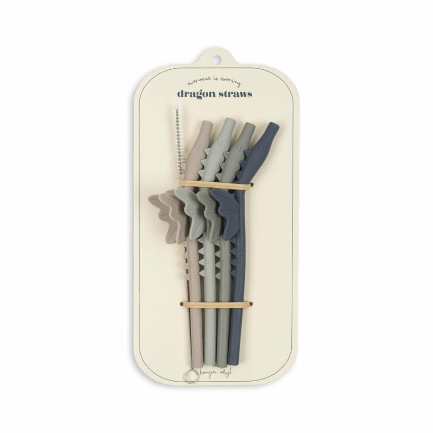 Dinner Time | Kids Konges Sløjd 4 PACK SILICONE STRAWS DRAGON Forest Mix